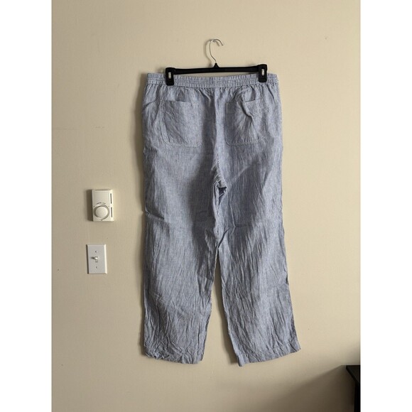 Talbots XXL Size 16 LINEN Pull On Pants Gauzy Striped Blue White Coastal Beach - Picture 4 of 4